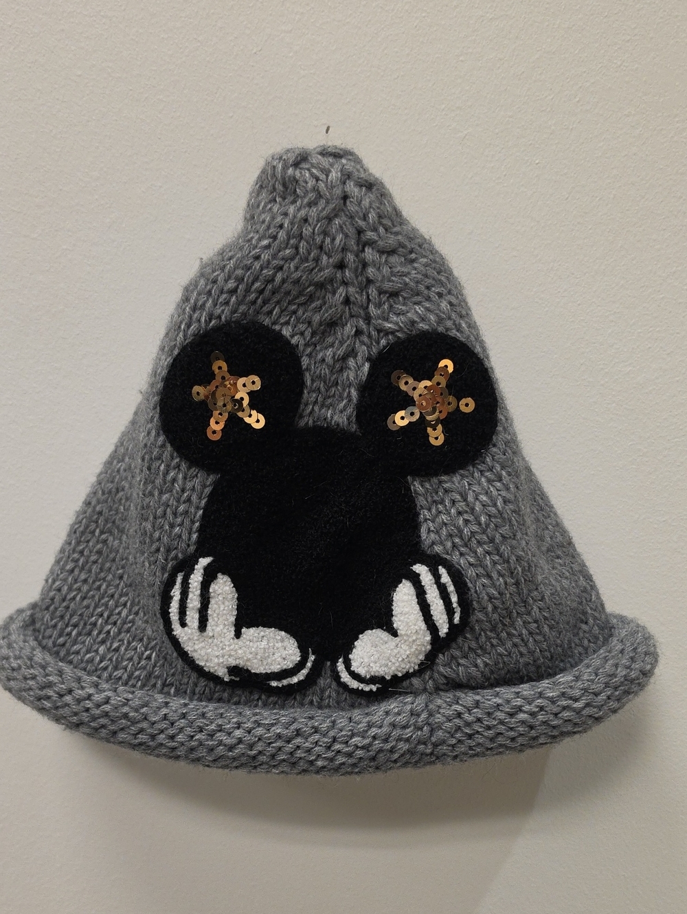 Kids Gray Knit Beanie Hat with Black Character Patch